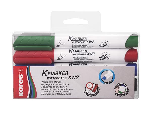 Tábla- és flipchart marker készlet, 1-3 mm, vágott, KORES K-Marker, 4 különböző szín