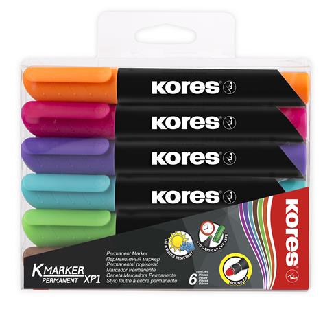 Alkoholos marker, 3-5 mm, kúpos, KORES K-Marker, 6 különböző szín