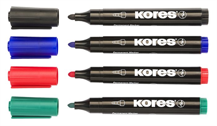 Alkoholos marker, 3-5 mm, kúpos, KORES K-Marker, 4 különböző szín