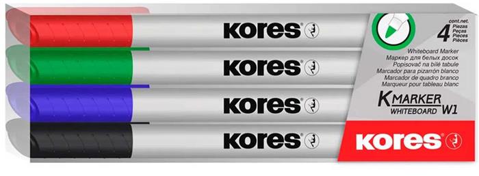 Tábla- és flipchart marker készlet, 1-3 mm kúpos, KORES K-Marker, 4 különböző szín
