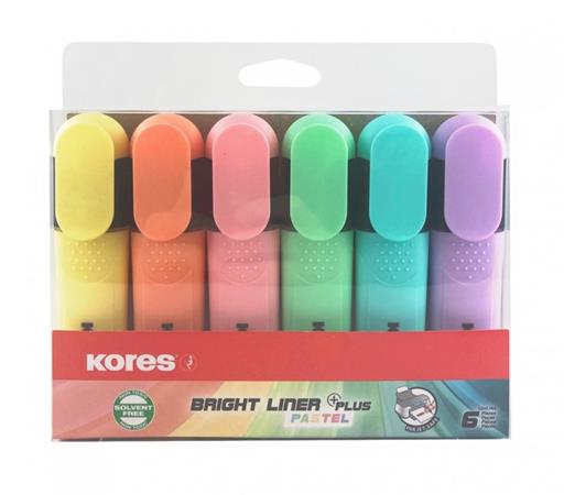 Szövegkiemelő készlet, 0,5-5 mm, KORES Bright Liner Plus Pastel, 6 különböző szín