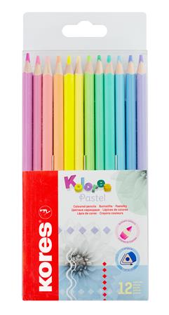 Színes ceruza készlet, háromszögletű, KORES Kolores Pastel, 12 pasztell szín