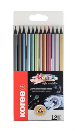 Színes ceruza készlet, háromszögletű, KORES Kolores Style Metallic, 12 metál szín