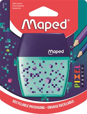 Hegyező, kétlyukú, tartályos, MAPED Pixel Party Shaker