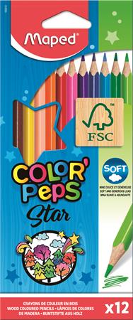 Színes ceruza készlet, háromszögletű, MAPED Color`Peps Star, 12 különböző szín