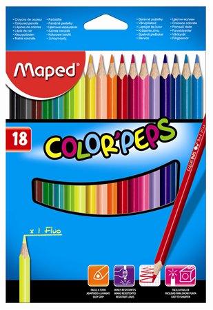 Színes ceruza készlet, háromszögletű, MAPED Color`Peps Star, 18 különböző szín