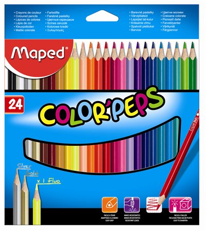 Színes ceruza készlet, háromszögletű, MAPED Color`Peps Star, 24 különböző szín