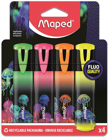 Szövegkiemelő készlet, 1-5 mm, MAPED Deepsea Paradise Fluo Peps, 4 különböző szín