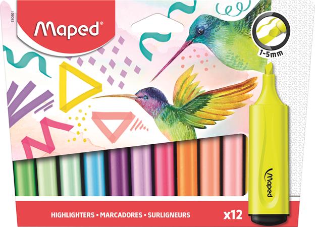 Szövegkiemelő készlet, 1-5 mm, MAPED Fluo Peps Assorted, 12 különböző szín