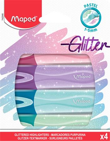 Szövegkiemelő készlet, 1-5 mm, MAPED Glitter Fluo Peps, vegyes pasztell színek