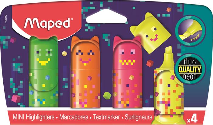 Szövegkiemelő készlet, 1-5 mm, MAPED Pixel Party Mini, 4 különböző szín