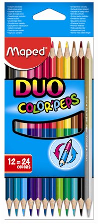 Színes ceruza készlet, kétvégű, háromszögletű, MAPED Color`Peps Duo, 24 különböző szín