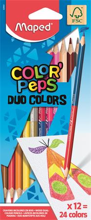 Színes ceruza készlet, kétvégű, háromszögletű, MAPED Color`Peps Duo, 24 különböző szín