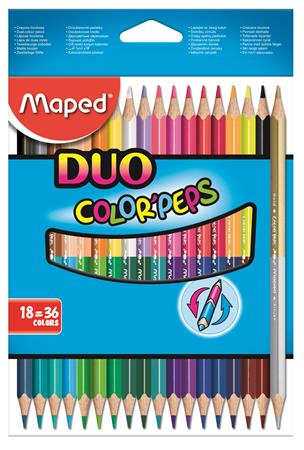 Színes ceruza készlet, háromszögletű, kétvégű, MAPED Color`Peps Duo, 36 különböző szín