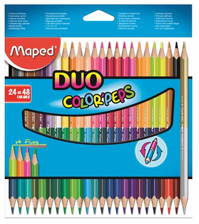 Színes ceruza készlet, háromszögletű, kétvégű, MAPED Color`Peps Duo, 48 különböző szín