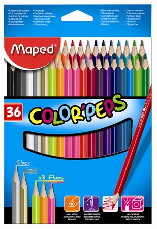 Színes ceruza készlet, háromszögletű, MAPED Color`Peps Star, 36 különböző szín