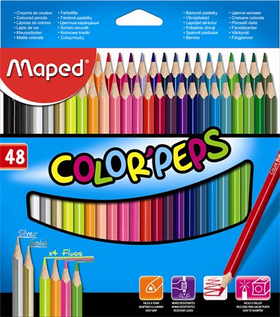 Színes ceruza készlet, háromszögletű, MAPED Color`Peps Star, 48 különböző szín