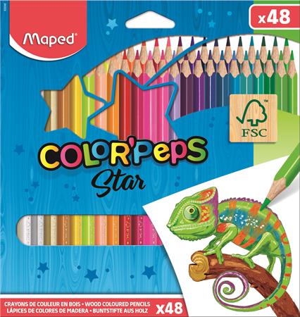 Színes ceruza készlet, háromszögletű, MAPED Color`Peps Star, 48 különböző szín