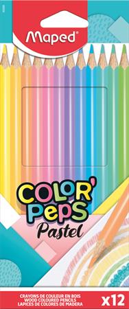 Színes ceruza készlet, háromszögletű, MAPED Color`Peps Pastel, 12 különböző pasztell szín