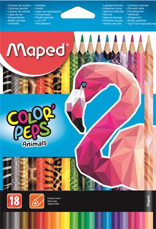 Színes ceruza készlet, háromszögletű, MAPED Color`Peps Animal, 18 különböző szín