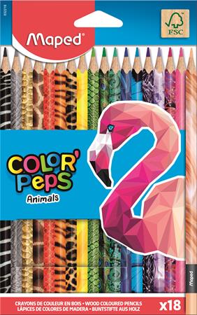 Színes ceruza készlet, háromszögletű, MAPED Color`Peps Animal, 18 különböző szín