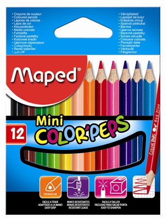 Színes ceruza készlet, háromszögletű, MAPED Color`Peps Star Mini, 12 különböző szín
