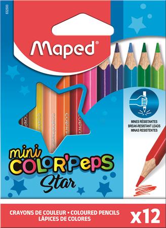 Színes ceruza készlet, háromszögletű, MAPED Color`Peps Star Mini, 12 különböző szín