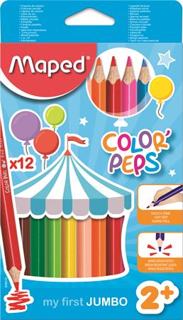 Színes ceruza készlet, háromszögletű, vastag, MAPED Jumbo, 12 különböző szín