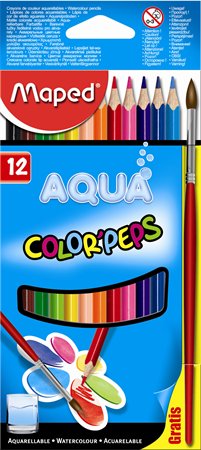 Akvarell ceruza készlet, háromszögletű, ecsettel, MAPED Color`Peps, 12 különböző szín