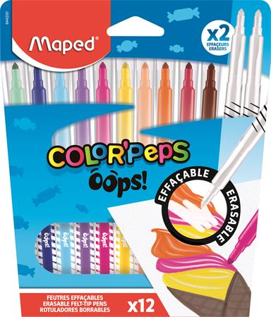 Filctoll készlet, 3,6 mm, törölhető, MAPED Color`Peps Oops!, 10+2 különböző szín