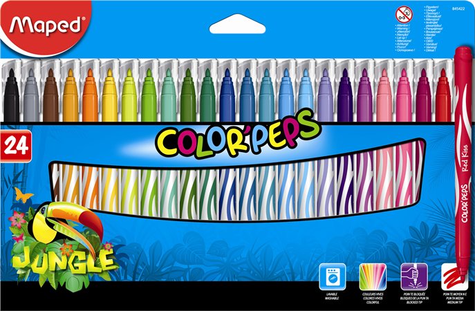 Filctoll készlet, 2,8 mm, kimosható, MAPED Color`Peps Jungle, 24 különböző szín