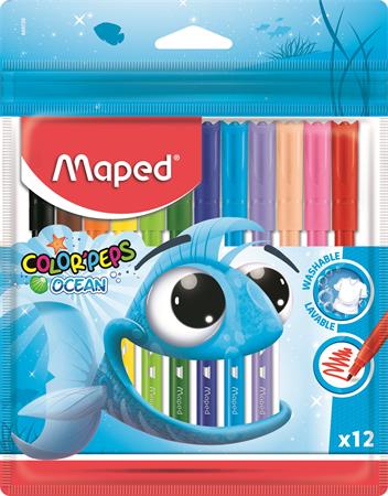 Filctoll készlet, 2 mm, kimosható, MAPED Color`Peps Ocean, 12 különböző szín