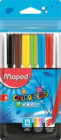 Filctoll készlet, 2 mm, kimosható, MAPED Color`Peps Ocean, 6 különböző szín