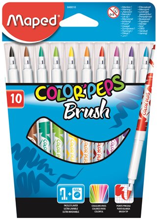 Filctoll készlet, kimosható, ecsetjellegű, MAPED Color ’Peps Brush, 10 különböző szín