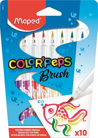 Filctoll készlet, kimosható, ecsetjellegű, MAPED Color ’Peps Brush, 10 különböző szín