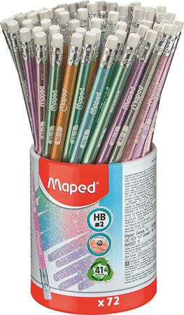 Grafitceruza radírral, ceruzatartó, HB, háromszögletű, MAPED Black`Peps Glitter Deco, vegyes pasztell színek