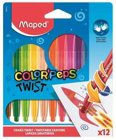 Zsírkréta, kitekerhető, MAPED Color`Peps, 12 különböző szín