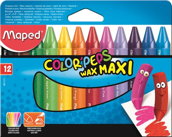 Zsírkréta, vastag, MAPED Color`Peps MAXI Wax, 12 különböző szín