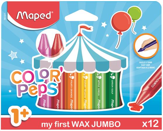 Zsírkréta, vastag, MAPED Color`Peps MAXI Wax, 12 különböző szín