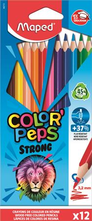 Színes ceruza készlet, háromszögletű, MAPED Color`Peps Strong, 12 különböző szín