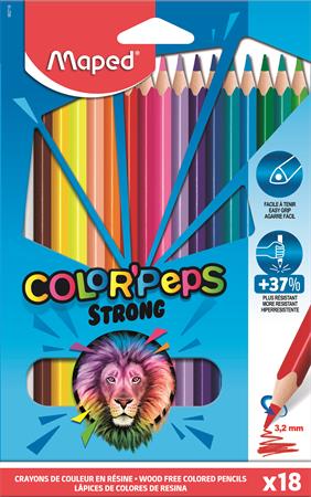 Színes ceruza készlet, háromszögletű, MAPED Color`Peps Strong, 18 különböző szín