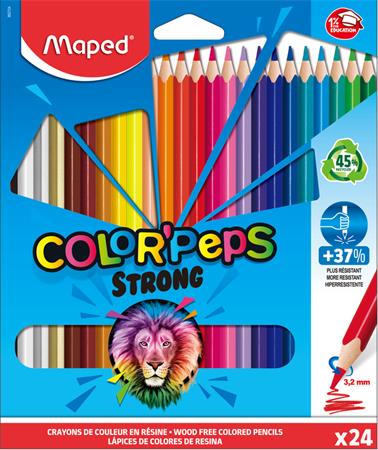 Színes ceruza készlet, háromszögletű, MAPED Color`Peps Strong, 24 különböző szín