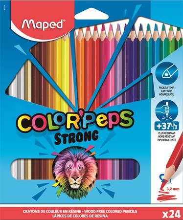 Színes ceruza készlet, háromszögletű, MAPED Color`Peps Strong, 24 különböző szín