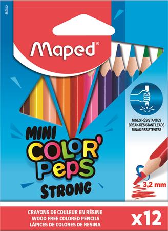 Színes ceruza készlet, háromszögletű, MAPED Mini Color`Peps Strong, 12 különböző szín