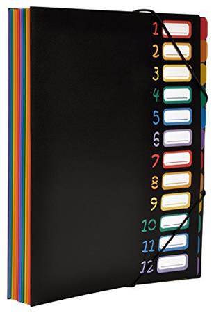 Irattartó mappa, gumis, 12 részes, VIQUEL Rainbow Class, fekete