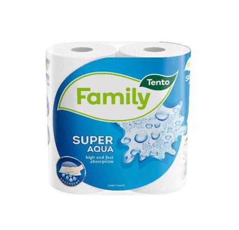Kéztörlő, tekercses, 2 rétegű, TENTO Family Super Aqua, fehér