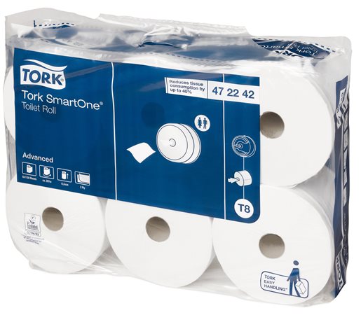 Toalettpapír, T8 rendszer, 2 rétegű, 19,9 cm átmérő, TORK SmartOne, fehér