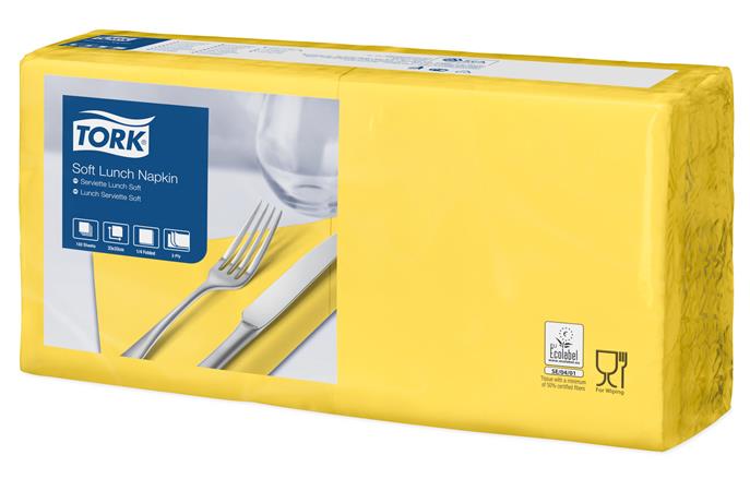 Szalvéta, 1/4 hajtogatott, 3 rétegű, 32,5x32,8 cm, Advanced, TORK Soft Lunch, sárga