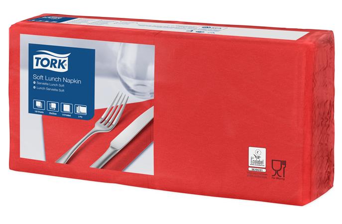 Szalvéta, 1/4 hajtogatott, 3 rétegű, 32,5x32,8 cm, Advanced, TORK Soft Lunch, vörös
