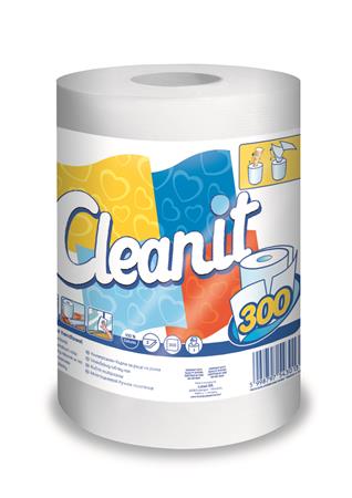 Törlőkendő, tekercses, univerzális, 2 rétegű, LUCART CLEANIT 300, fehér